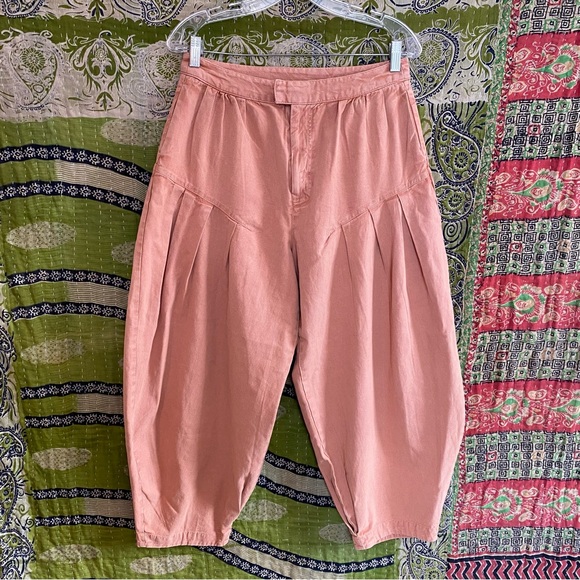Free People Tuscany Coral Sarina Pleated Barrel Leg Bohemian Trousers Size 8 - Picture 2 of 16
